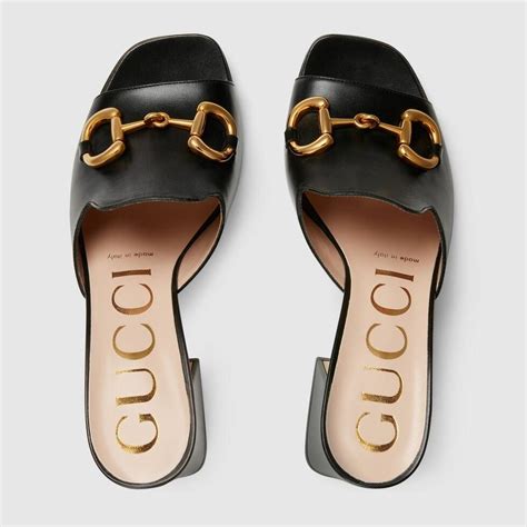 gucci black patent horsebit sandals|Gucci slide sandals with horsebit.